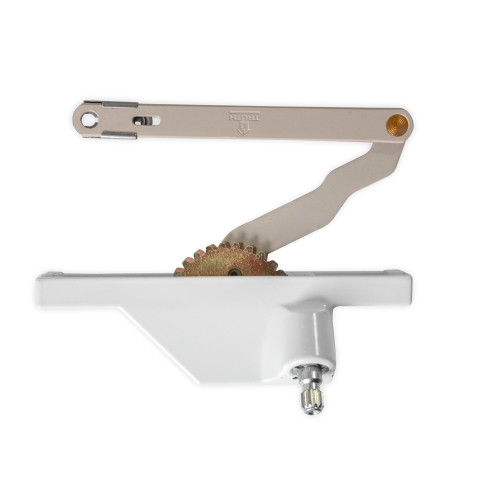 Truth 23.46 right hand dyad casement window operator with 5-inch link arm and rear-mount design, shown in full view.