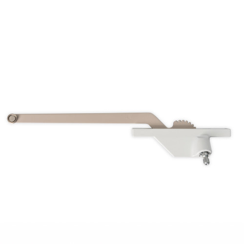 Truth 23.00 right hand single arm casement window operator with 9.5-inch link arm, rear-mount version, commercial-grade design.