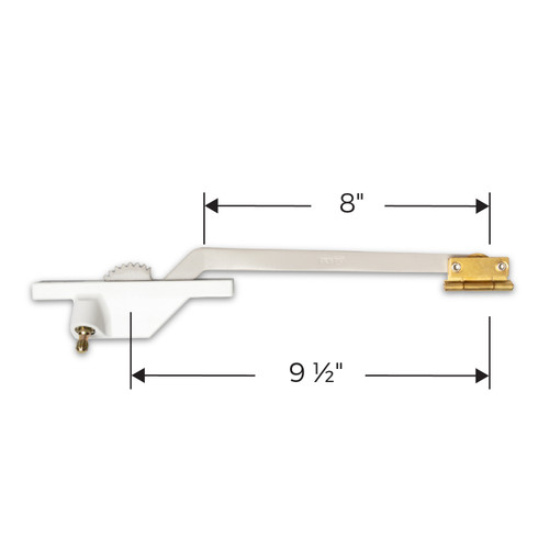 ACME rear mount single arm awning window operator with brass slider and powder-coated zinc alloy housing.