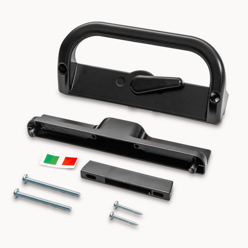 ROTO 7000 Series patio door handle set with interior double hook locking handle and non-locking exterior pull in black finish.