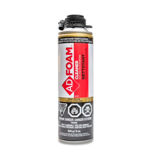 An image of ADFOAM 6030 solvent-based foam gun cleaner in 500ml aerosol can, used to remove uncured polyurethane foam from application guns.