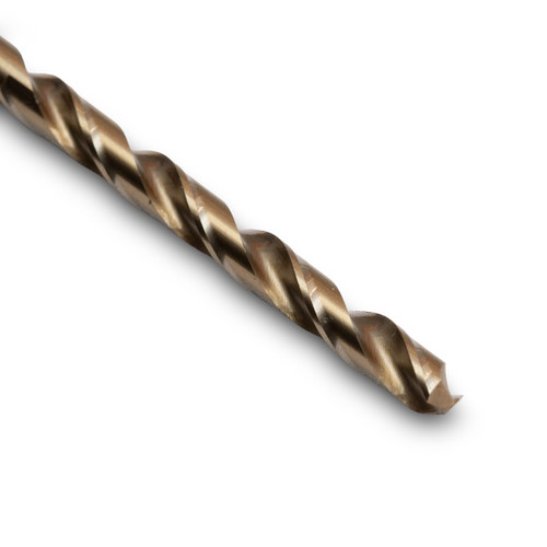 Leo Hardware M35 cobalt drill bit made with 5% cobalt for drilling stainless steel and hardened metals, shown in full profile.