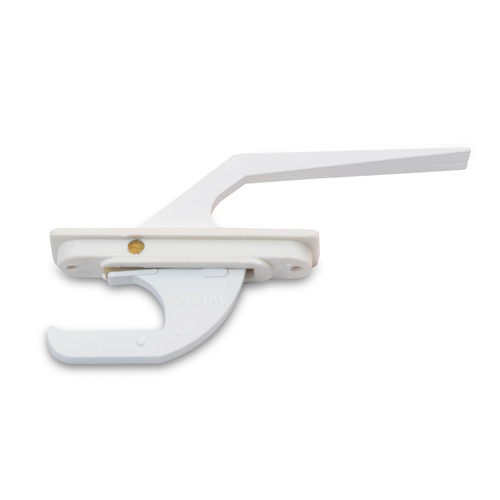 Leo Hardware single point vinyl casement window lock handle with powder-coated finish and white nylon housing.
