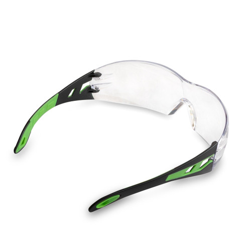 ANSI Z87.1 and CE EN166 certified safety glasses with anti-fog and anti-scratch coating, wide lens design for clear unobstructed vision.