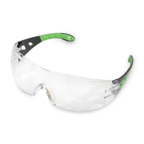 ANSI Z87.1 and CE EN166 certified safety glasses with anti-fog and anti-scratch coating, wide lens design for clear unobstructed vision.
