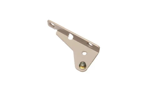 Truth 14690 left-hand casement operator snap stud bracket, E-Gard coated, with three screw holes and the stud at one corner.
