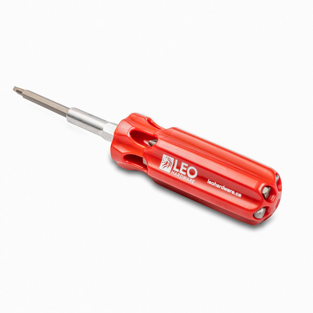 An image of a multi-tip screwdriver manufactured by Leo Hardware.