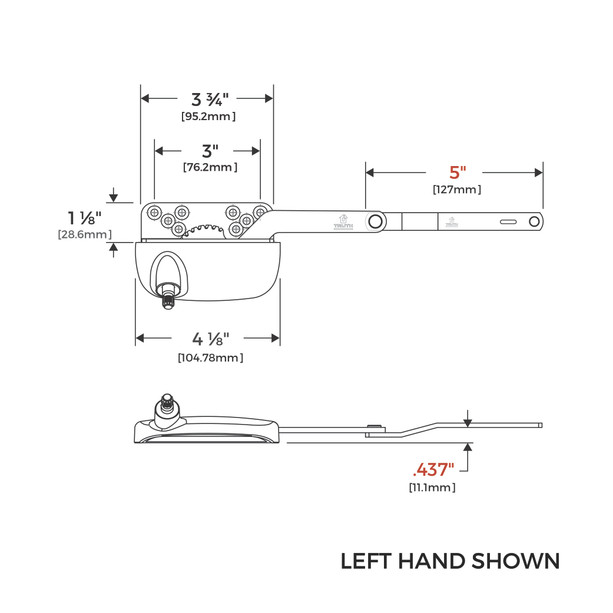 Technical image of Truth 15.18 Ellipse Dyad Casement Window Operator with 5" Link Arm