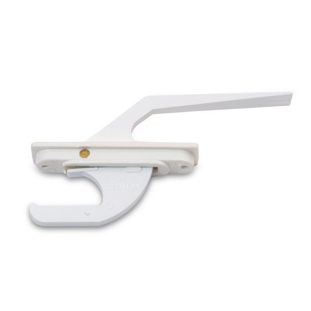 Leo Hardware single point vinyl casement window lock handle with powder-coated finish and white nylon housing.
