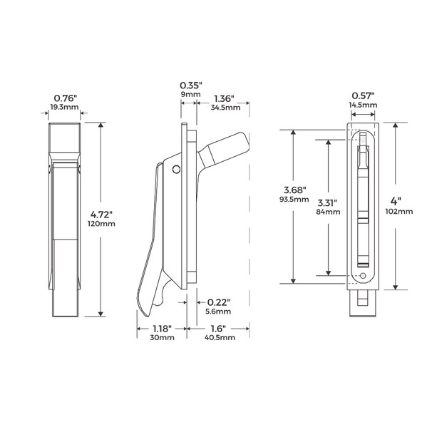 Multi-point casement window locking handle with 84 mm screw spacing, ZAMAC lever and nylon housing.