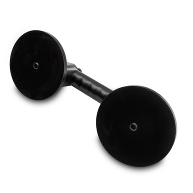 LEO Hardware heavy-duty double suction cups with SBR rubber pads for lifting glass panels, rated 285 lbs horizontal and 240 lbs vertical.