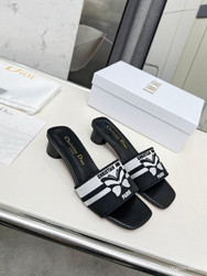 Dior Black White Fabric Leather Mid-heel