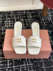 Miumiu kitten heel denim slippers