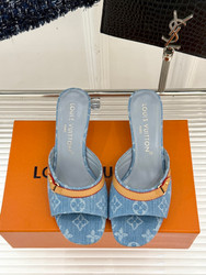 Louis Vuitton classic monogram kitten heel slippers