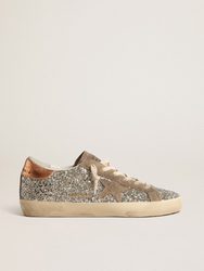 GOLDEN GOOSE Super-Star in platinum glitter with dove-gray suede star | 800 GOLDEN GOOSE Super-Star in platinum glitter with dove-gray suede star | 800