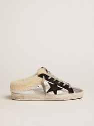 GOLDEN GOOSE Women's Super-Star Sabot in silver laminated leather with black star | 727