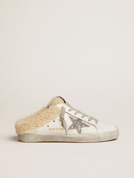 GOLDEN GOOSE Women's Super-Star Sabot in white leather and shearling lining | 623