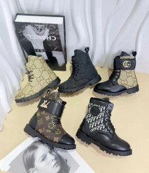 KIDS SNEAKER 2024 Kids Gucci Brown Black Canvas Leather Boots