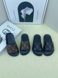 KIDS SNEAKER 2025 Kids Louis Vuitton Brown Black Leather Slippers
