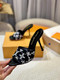 Louis Vuitton Black White Embroidered Leather High Heel