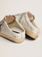 GOLDEN GOOSE Super-Star Sabots in white leather with blue glitter star and dove-gray suede tongue | 368
