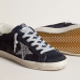 GOLDEN GOOSE Women’s Super-Star in blue suede, silver glitter star and leather heel tab | 373