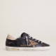 GOLDEN GOOSE Women’s Super-Star in black nappa leather with zebra-print pony skin star and beige leather heel tab | 954