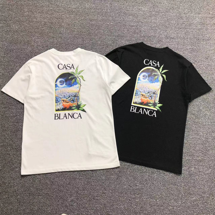 CASABLANCA T-SHIRT Black White palms