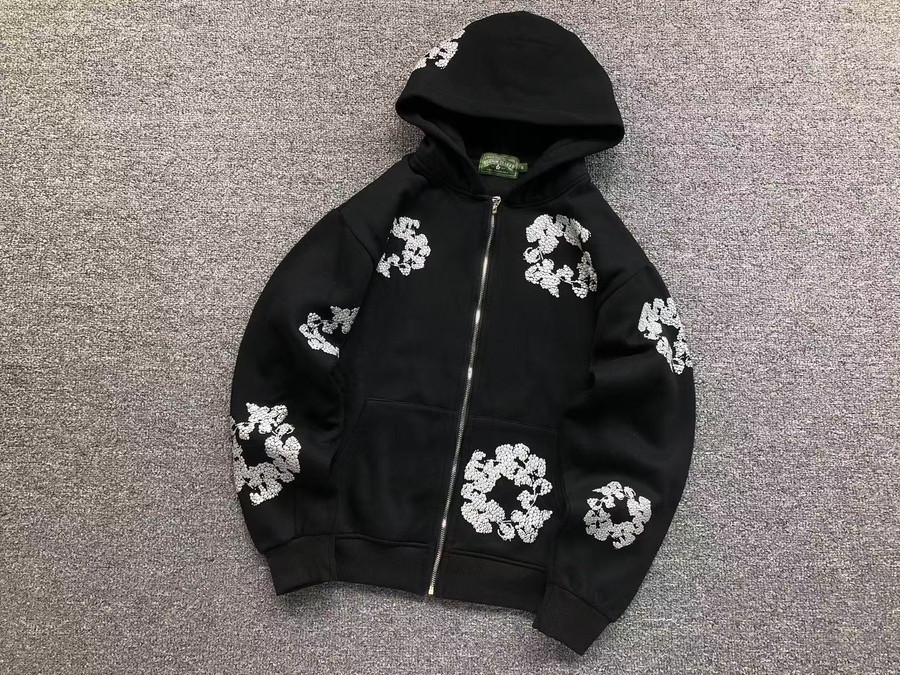 DENIM TEARS HOODIE BLACK ZIPPER