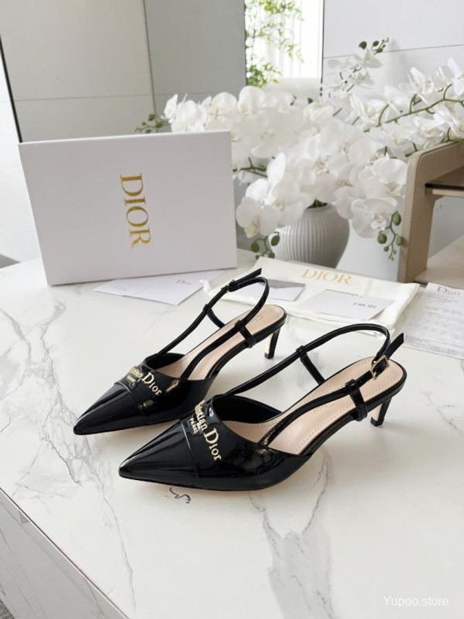 Dior Black Patent Leather Slingback Heels