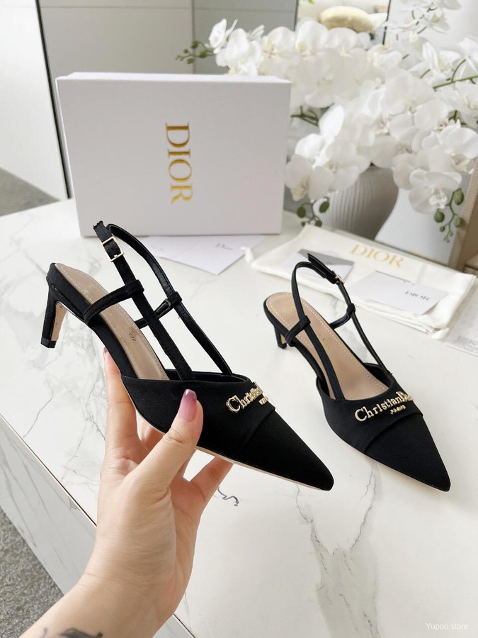 Dior Black Fabric Slingback Kitten Heel