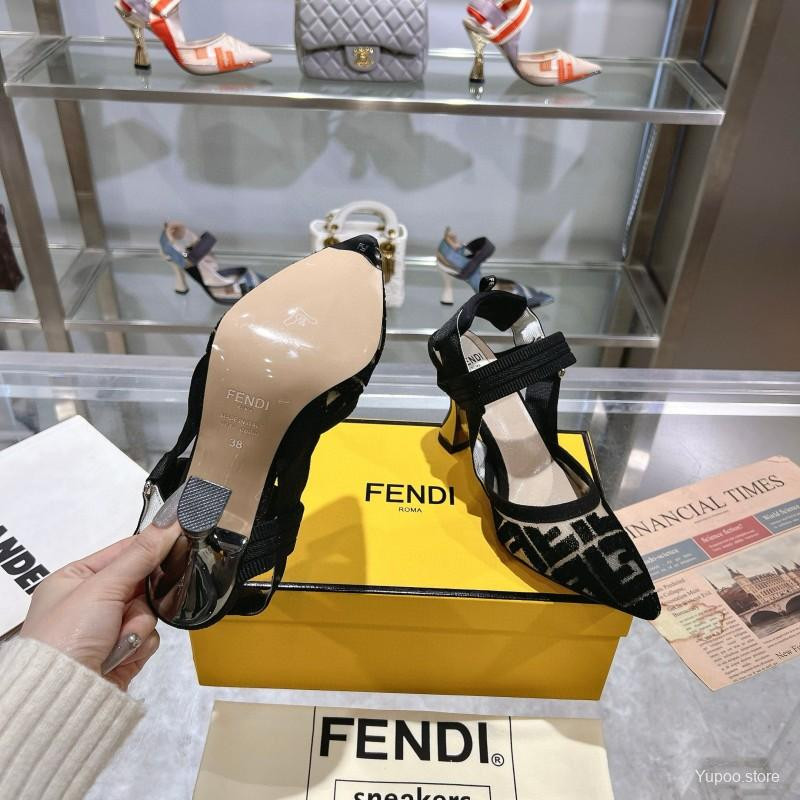 Fendi Black Beige Fabric Leather High Heel