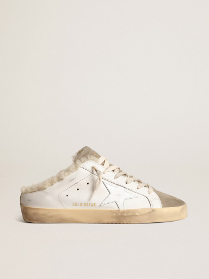 GOLDEN GOOSE Super-Star Sabots with white leather star and shearling lining | 817