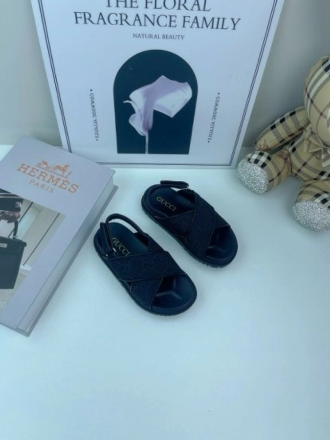 KIDS SNEAKER 2025 Kids Gucci Black Leather Sandals |
