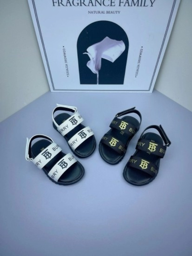 KIDS SNEAKER 2025 Kids Burberry White Black Leather Sandals