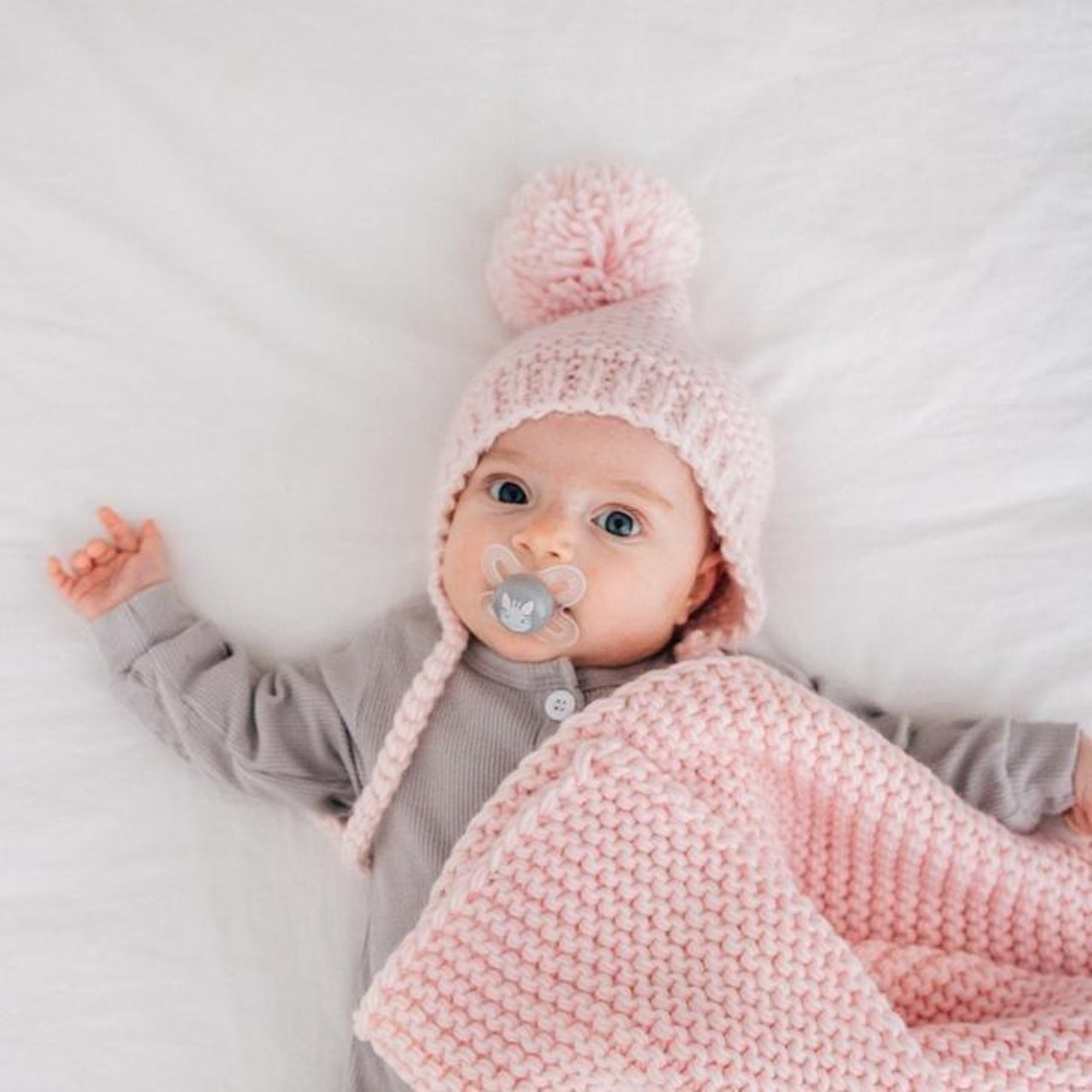 Huggalugs Blush Pink Garter Stitch Knit Bonnet