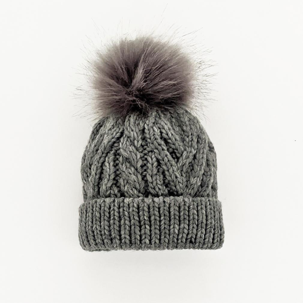 Huggalugs Grey Pom Pom Knitted Beanie Hat - SnapdragonsBaby