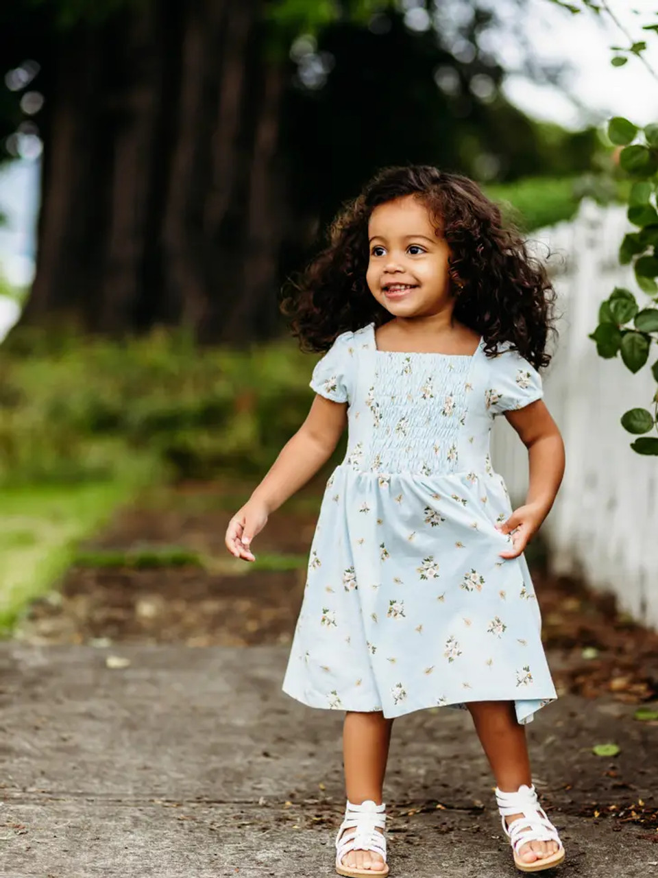 City Mouse Studio Smocked Jersey Dress in Glacier Floral