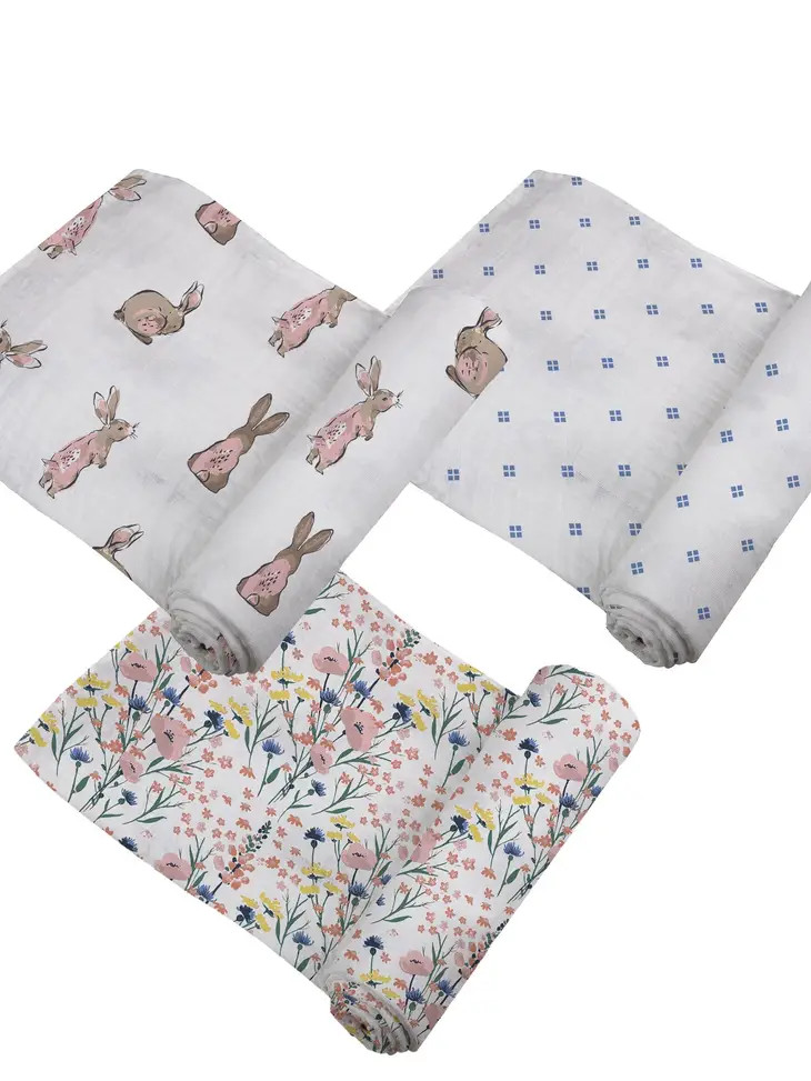 Newcastle Classics Wildflowers/Bunnies 3 Pack Bamboo Muslin Swaddle