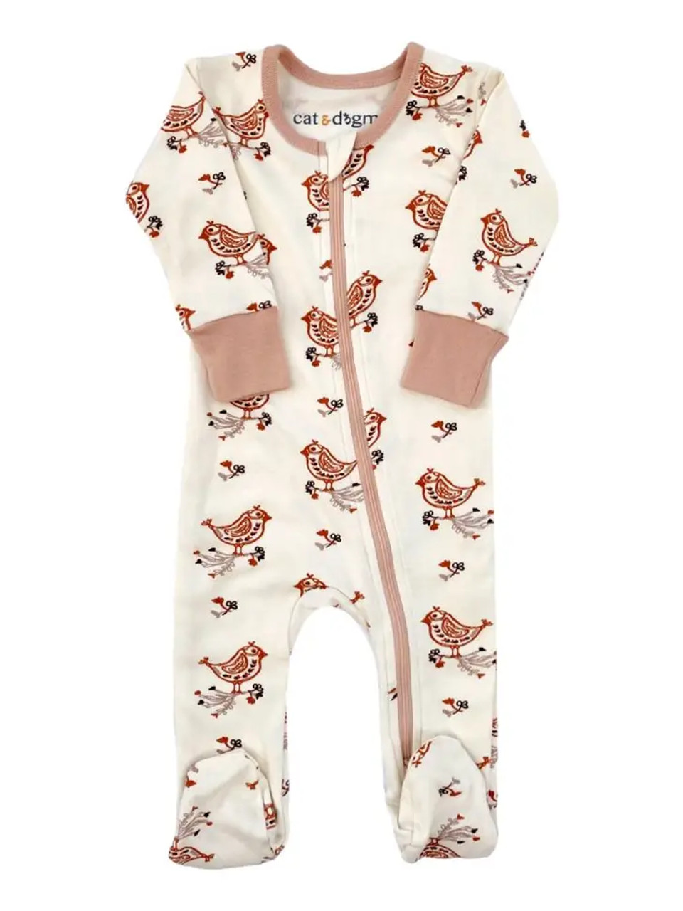 Cat Dogma Celadon Quail Organic Baby Zip Sleeper Footie Pajamas