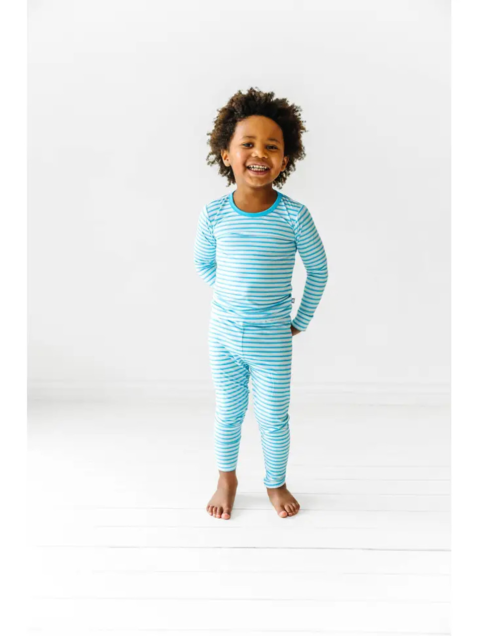 Macaron + Me Two Piece Long Sleeve Ocean Stripes Jammies Bamboo Pajamas Set  - SnapdragonsBaby