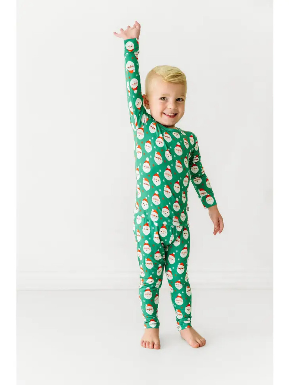 Macaron + Me Christmas Vintage Santa GREEN Bamboo 2 Piece Jammies Pajamas  Set - SnapdragonsBaby