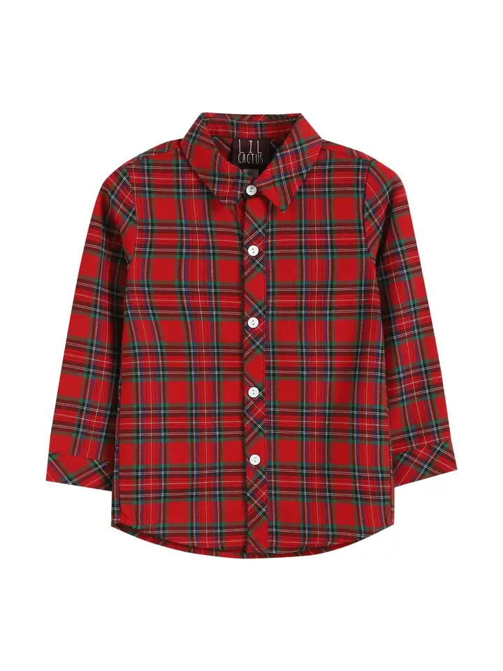 white christmas dresses Men's Red Plaid Long-Sleeve Button-Up Shirt Merry Christmas – gomenin main image 1