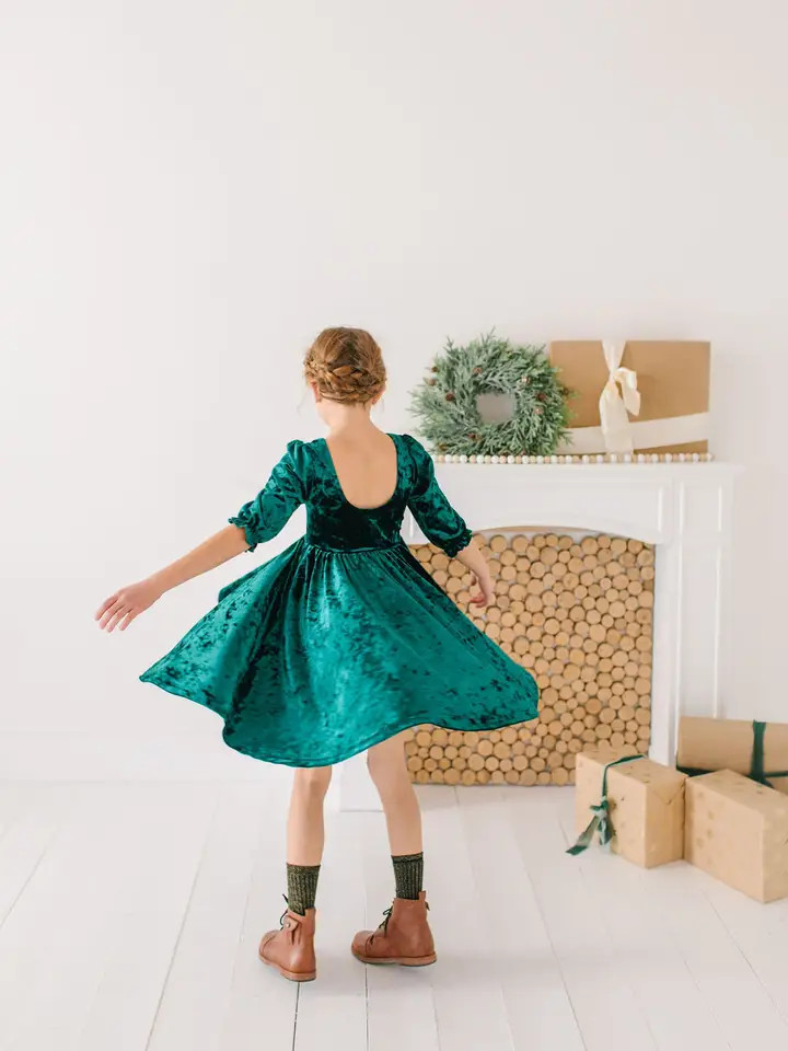 green emerald velvet dress PIPA GREEN DRESS P3010 main image 1