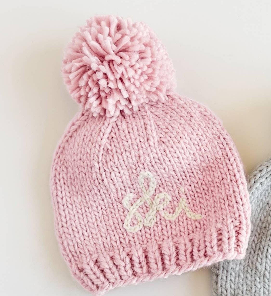 Figgy Friends Pink Script Ski Knit Pom Beanie Hat - SnapdragonsBaby