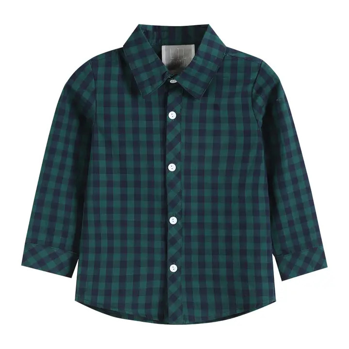 Blue and Green Gingham Boy Dress Shirt - Lil Cactus 3T