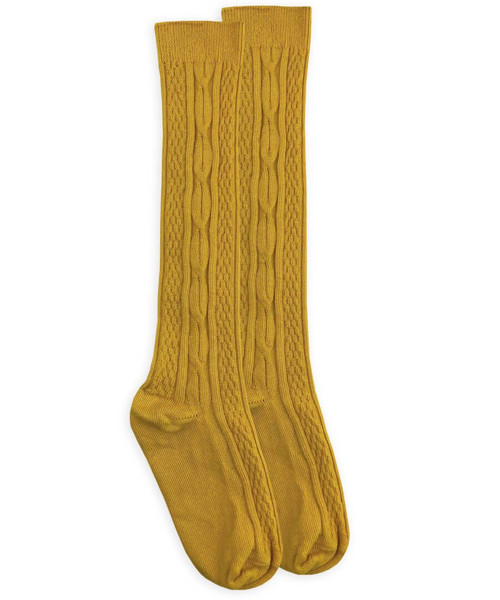 Jefferies Socks Fashion Cable Knee Socks in Mustard 1625