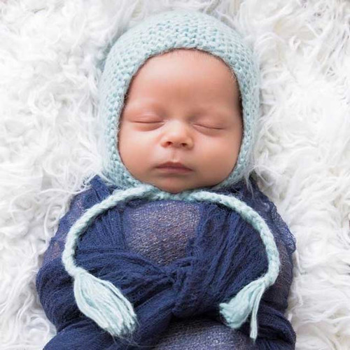 Huggalugs Blue Angora Newborn Knit Bonnet 