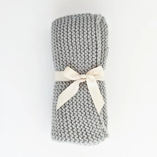 Huggalugs Ice Grey (Blue-Gray) Garter Stitch Knit Blanket