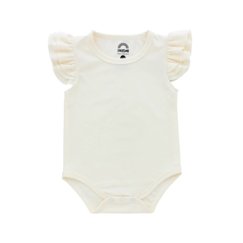 Emerson & Friends Cream Ruffle Sleeve Onesie Bodysuit -- Sand Dollar